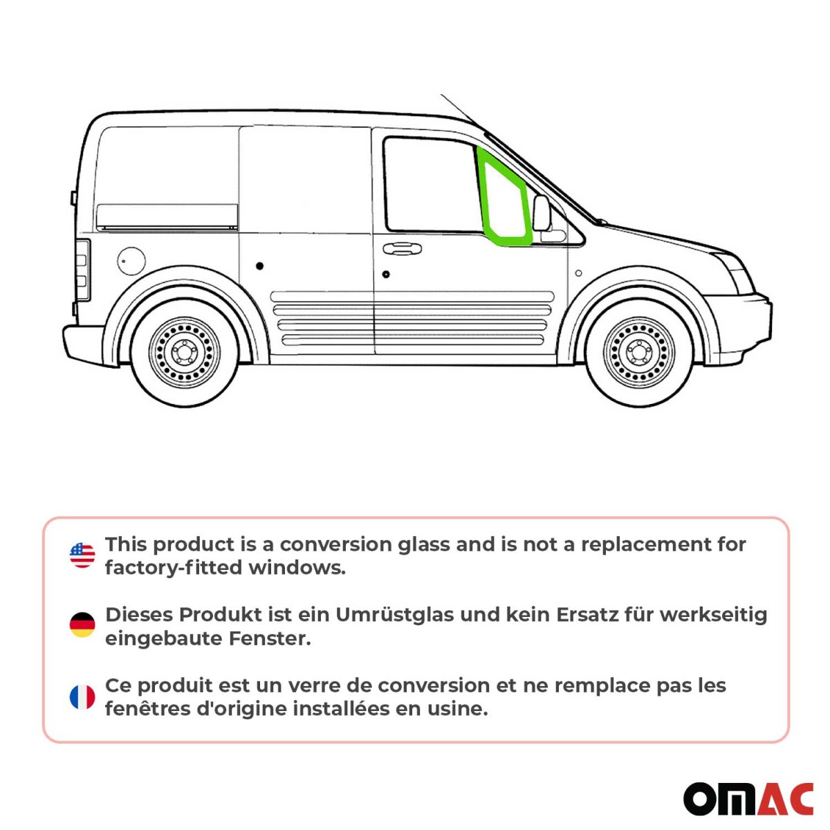 Ford Transit Connect Quarter Glass - Front - Omac - Cab - Green - '10-'13